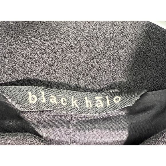 BLACK HALO Eva Ruffle Plunge Midi Dress Sheath Black Size 0 Party Cocktail LBD - Picture 8 of 9